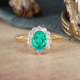 1.5 Carat Classic Halo Lab Grown Emerald Ring Oval Shaped Engagement Ring